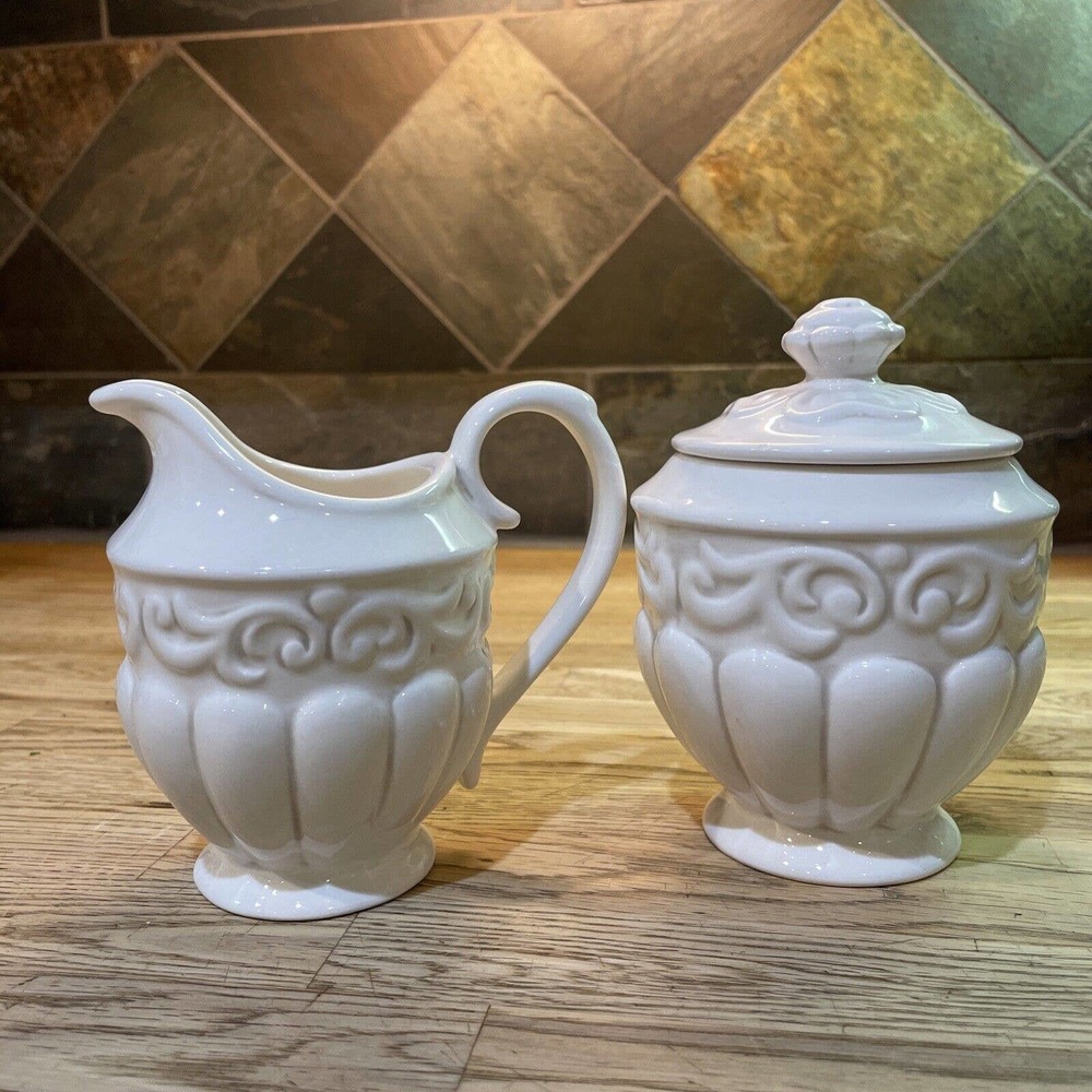 American Atelier Ironstone cream and sugar set Floral Bloom White